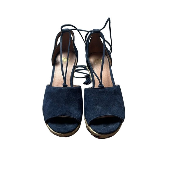 CAbi Isla Espadrille Wedge Heel Aztec Blue Suede Strappy Wrap Lace Up Sandals 6M - Picture 5 of 8